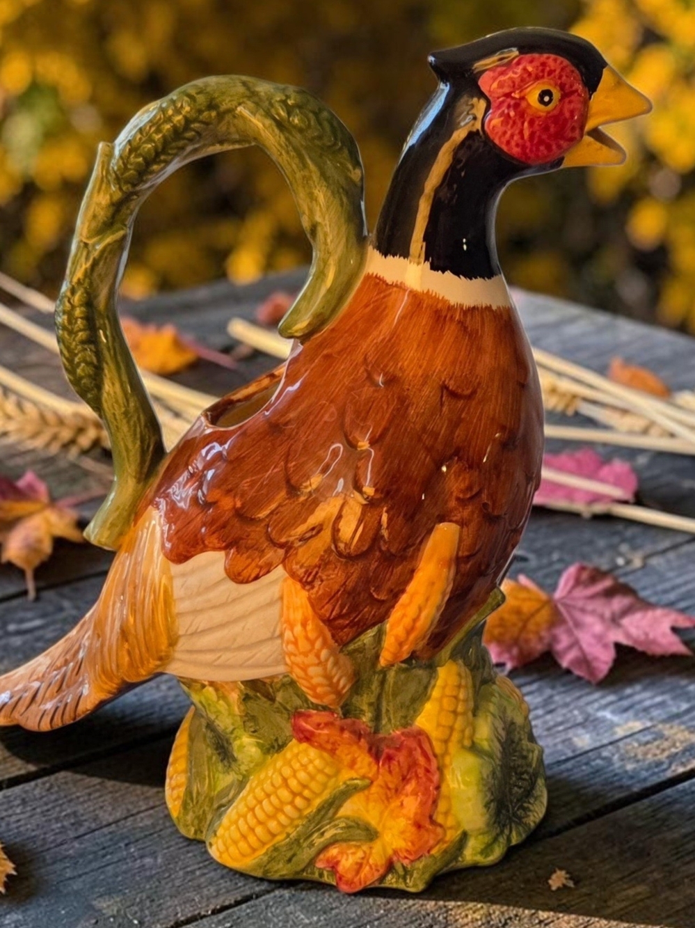 Fitz and Floyd Pheasant Pitcher Omnibus Handpainted Autumn Vintage EUC